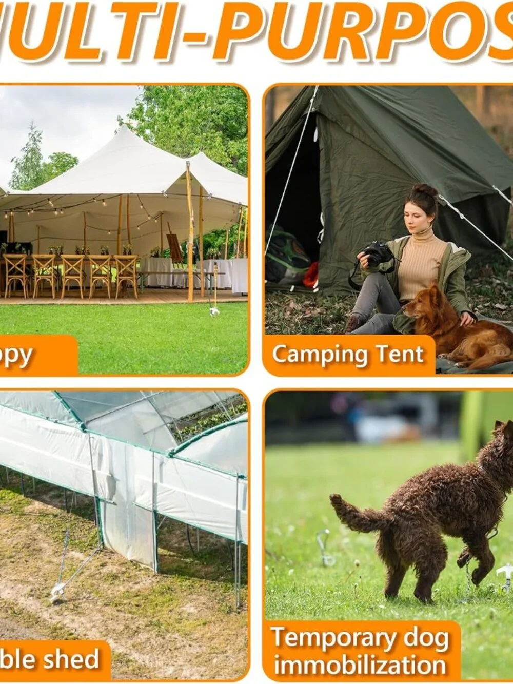 Ground Anchors Screw in, Metal Threaded Tent Spikes, Camping Pegs for Canopies